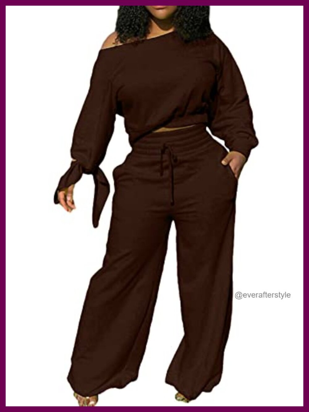 Two Piece Sweatsuit Set Off Shoulder Sweatshirt Palazzo Pants with Pockets